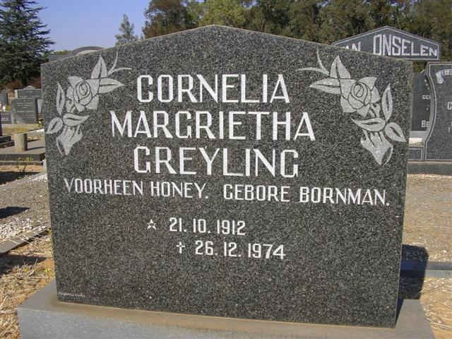GREYLING Cornelia Margrietha formerly HONEY nee BORNMAN