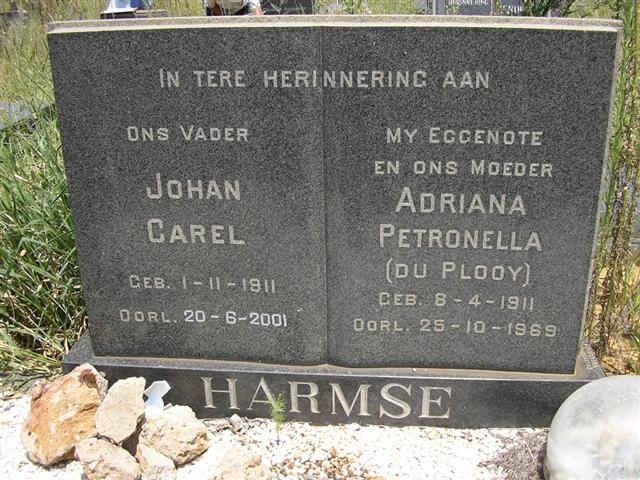 HARMSE Johan Carel 1911-2001 &amp; Adriana Petronella DU PLOOY 1911-1969