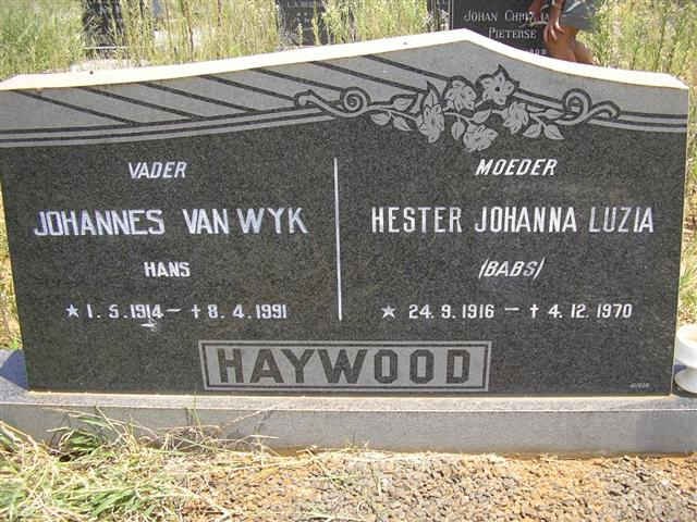 HAYWOOD Johannes Van Wyk 1914-1991 &amp; Hester Johanna Luzia 1916-1970
