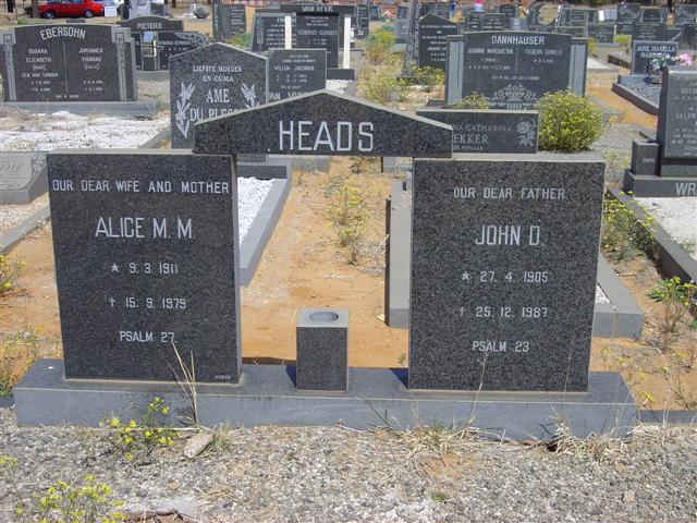 HEADS John D. 1905-1987 &amp; Alice M.M. 1911-1979