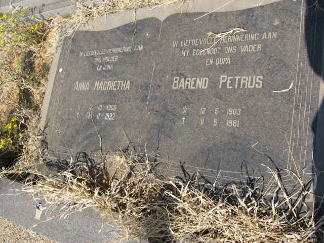 HAVENGA Barend Petrus 1903-1981 &amp; Anna Magrietha 1908-1992