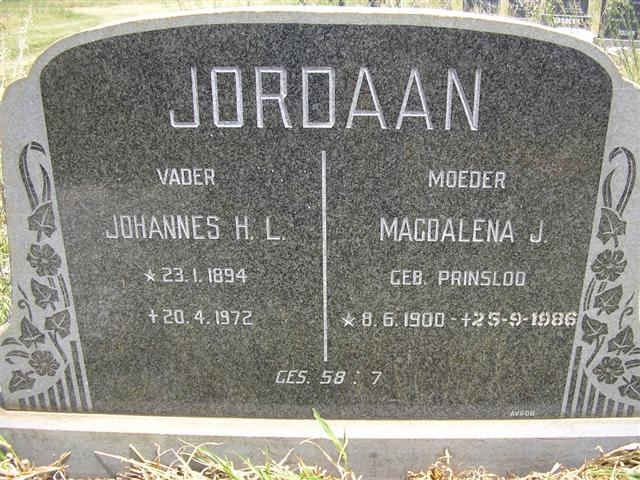 JORDAAN Johannes H.L. 1894-1972 &amp; Magdalena J. PRINSLOO 1900-1986
