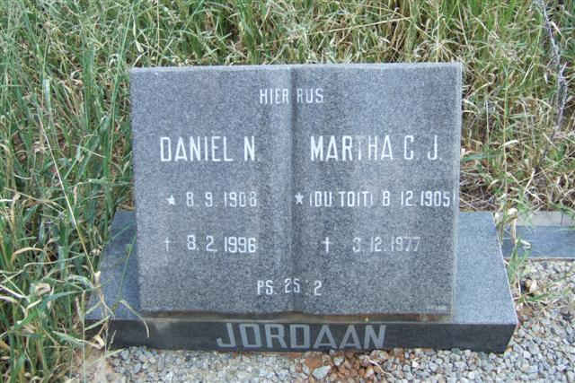 JORDAAN Daniel N. 1908-1996 &amp; Martha C.J. DU TOIT 1905-1977