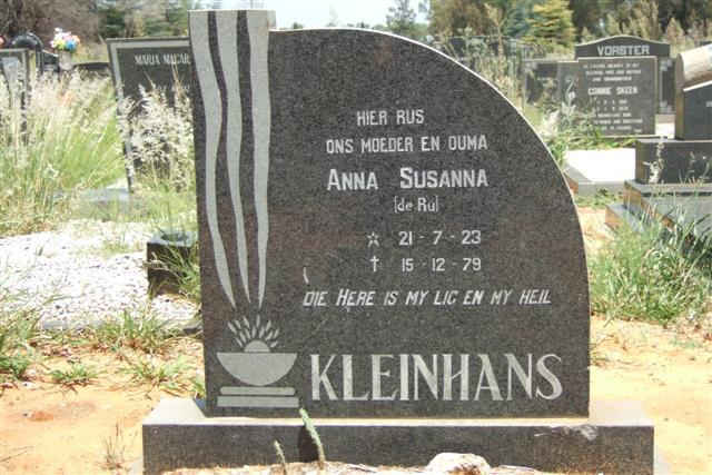 KLEINHANS Anna Susanna nee DE RU 1923-1979