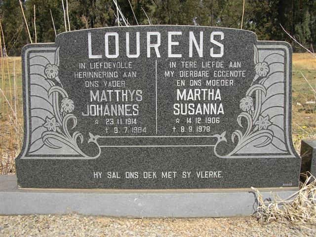 LOURENS Matthys Johannes 1914-1984 &amp; Martha Susanna 1906-1978