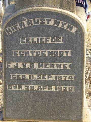 MERWE F.J., v.d. 1874-1920