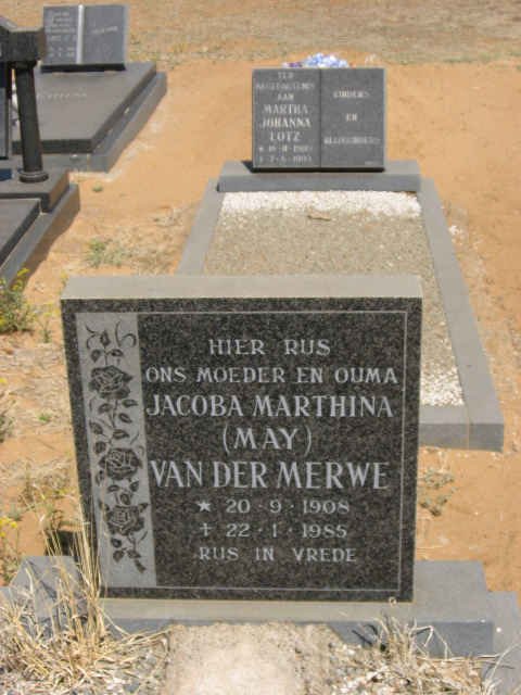 MERWE Jacoba Marthina, van der 1908-1985