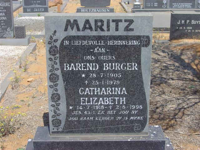 MARITZ Barend Burger 1905-1979 &amp; Catharina Elizabeth 1918-1998