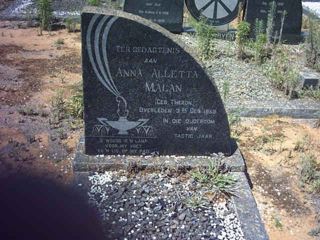 MALAN Anna Aletta nee THERON -1958