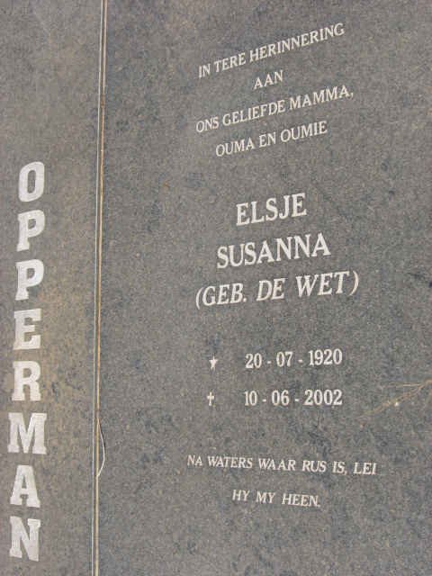 OPPERMAN Elsje Susanna nee DE WET 1920-2002
