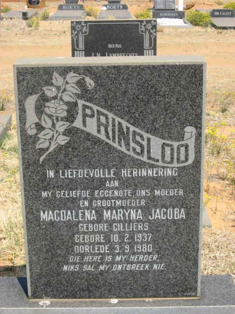 PRINSLOO Magdalena Maryna Jacoba nee CILLIERS 1937-1980