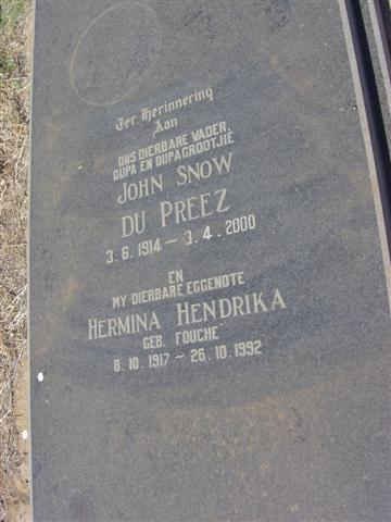 PREEZ John Snow, du 1914-2000 &amp; Hermina Hendrika FOUCHE 1917-1992