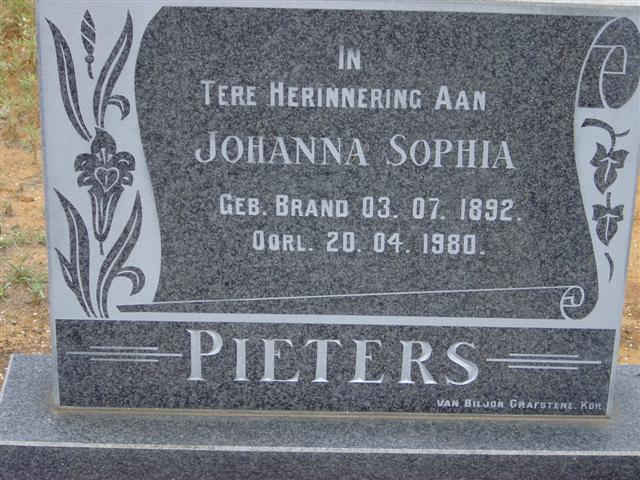 PIETERS Johanna Sophia nee BRAND 1892-1980