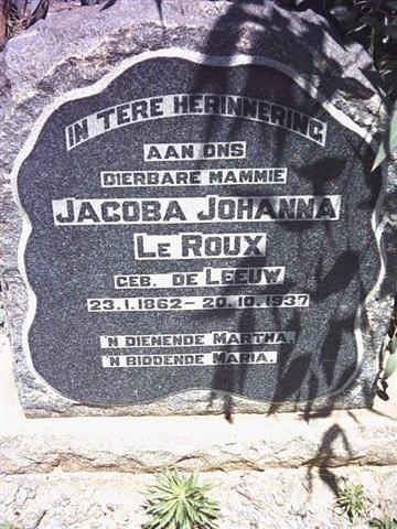 ROUX Jacoba Johanna, le nee DE LEEUW 1962-1937