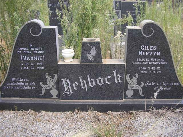 REHBOCK Giles Mervyn 1912-1970 &amp;  Hannie 1918-1998