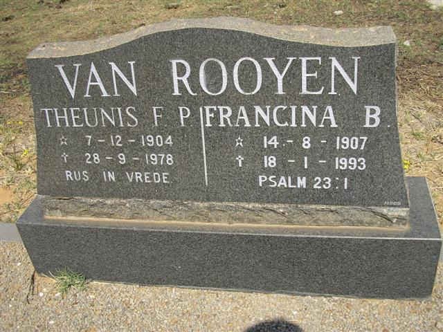 ROOYEN Theunis F.P., van 1904-1978 &amp; Francina B. 1907-1993