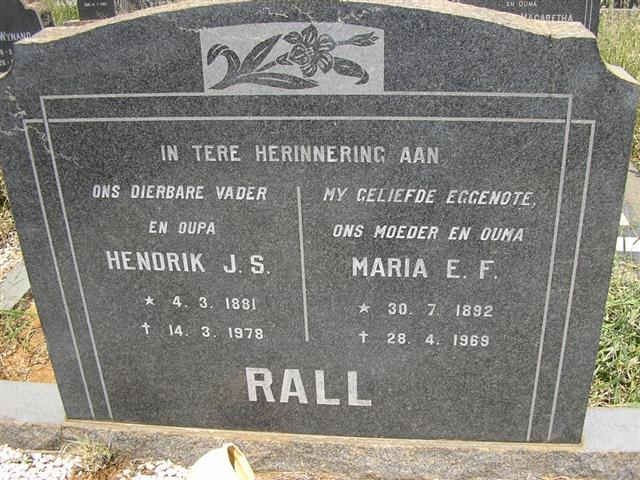RALL  Hendrik J.S. 1881-1978 &amp; Maria E.F. 1892-1969