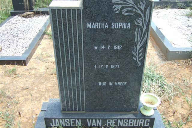 RENSBURG Martha Sophia, Jansen van 1912-1977