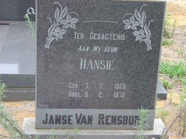 RENSBURG Hansie, Janse van 1923-1973