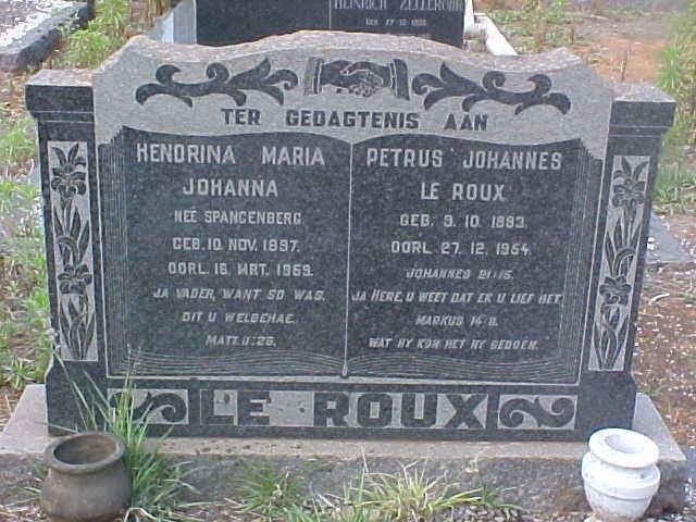 ROUX Petrus Johannes, le 1893-1954 &amp; Hendrina Maria Johanna SPANGENBERG 1897-1959