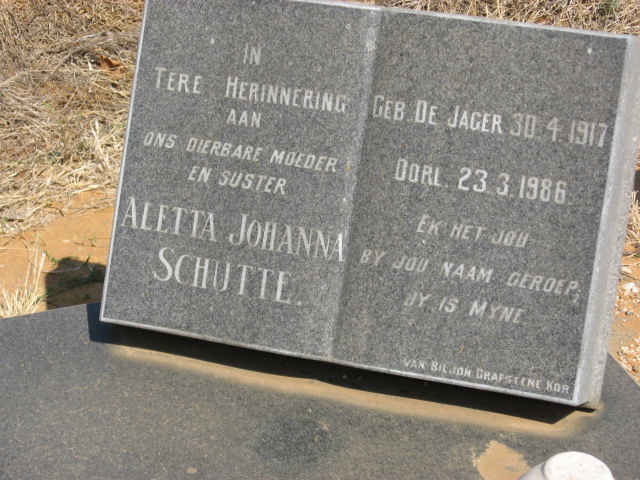 SCHUTTE Aletta Johanna nee DE JAGER 1917-1986