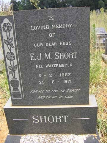 SHORT E.J.M. nee WATERMEYER 1887-1971
