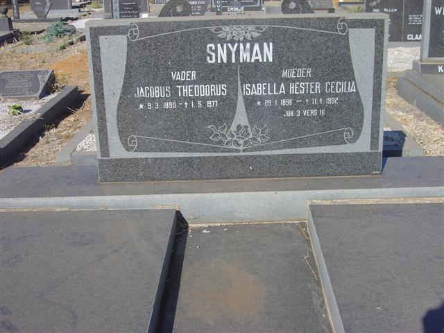SNYMAN Jacobus Theodorus 1890-1977 &amp; Isabella Hester Cecilia 1896-1992