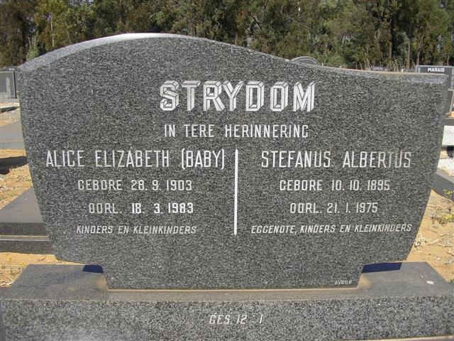 STRYDOM Stefanus Albertus 1895-1975 &amp; Alice Elizabeth 1903-1983