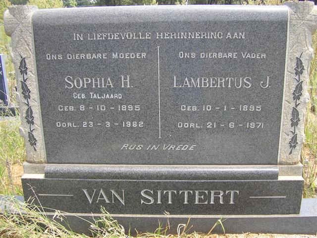 SITTERT Lambertus J., van 1895-1871 &amp; Sophia H. TALJAARD 1895-1962
