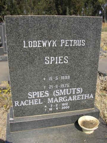 SPIES Lodewyk Petrus 1899-1975 &amp; Rachel Margaretha SMUTS 1912-2000