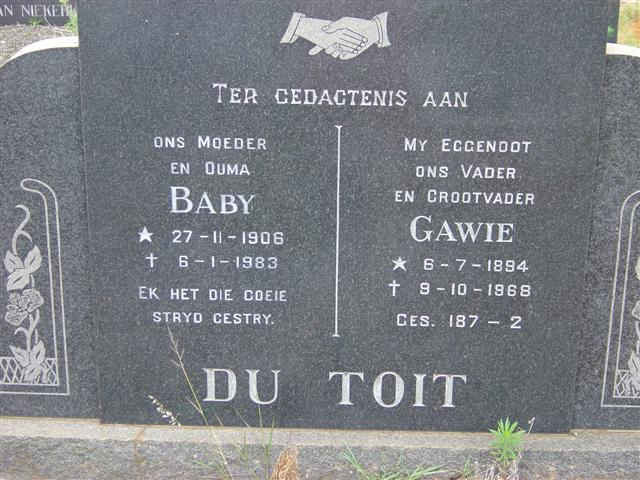 TOIT Gawie, du 1894-1968 &amp; Baby 1906-1983