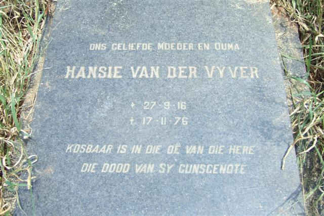 VYVER Hansie, van der 1916-1976