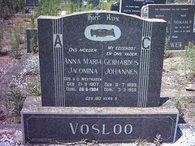 VOSLOO Gerhardus Johannes 1899-1959 &amp; Anna Maria Jacomina V.D. WESTHUIZEN 1907-1984
