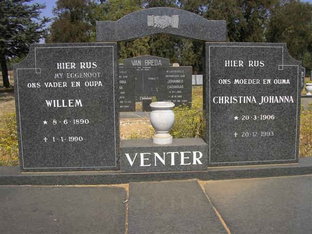 VENTER Willem 1890-1990 &amp; Christina Johanna 1906-1993