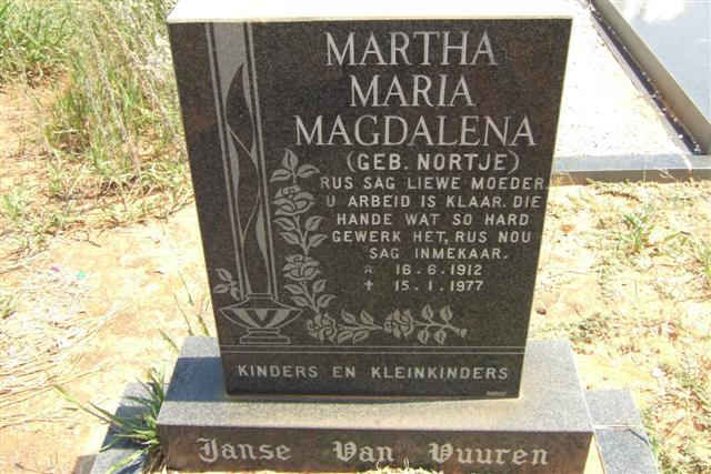 VUUREN Martha Maria Magdalena, Janse van nee NORTJE 1912-1977