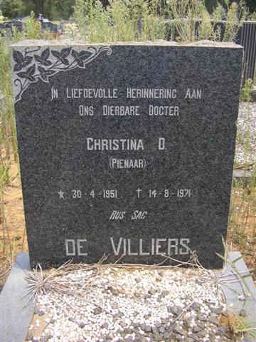 VILLIERS Christina D., de nee PIENAAR 1951-1971