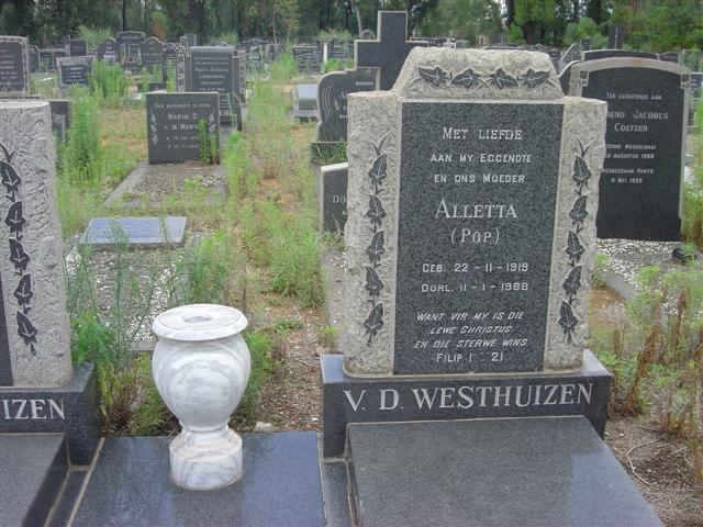 WESTHUIZEN Alletta, v.d. 1919-1968