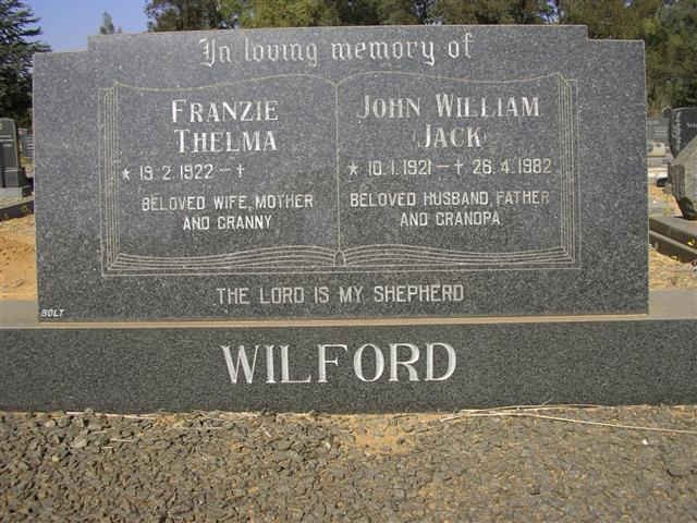WILFORD John William 1921-1982 &amp; Franzie Thelma 1922-
