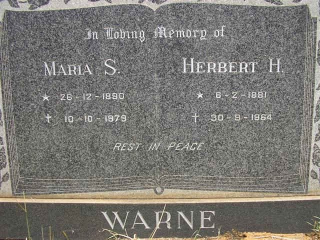WARNE Herbert H. 1881-1964 &amp; Maria S. 1890-1979
