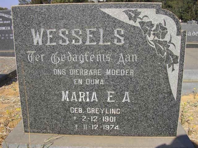 WESSELS Maria E.A. nee GREYLING 1901-1974