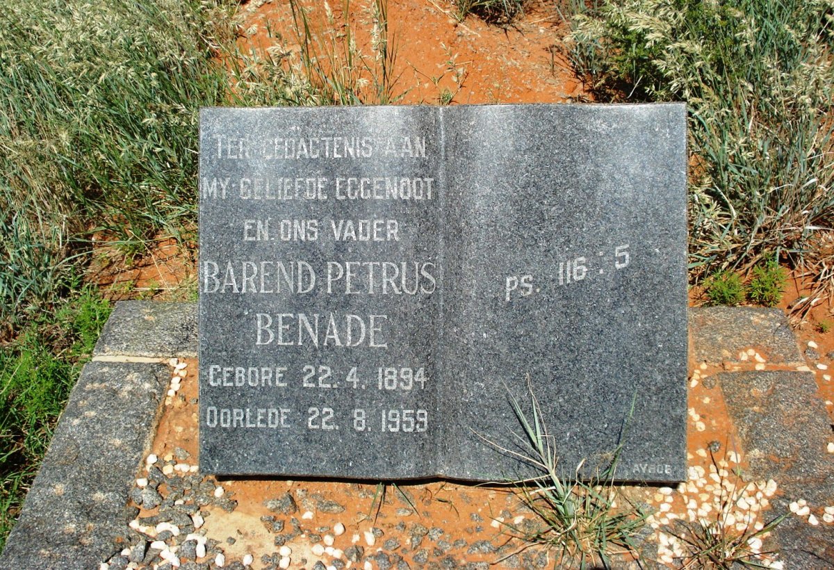 BENADE Barend Petrus 1894-1959