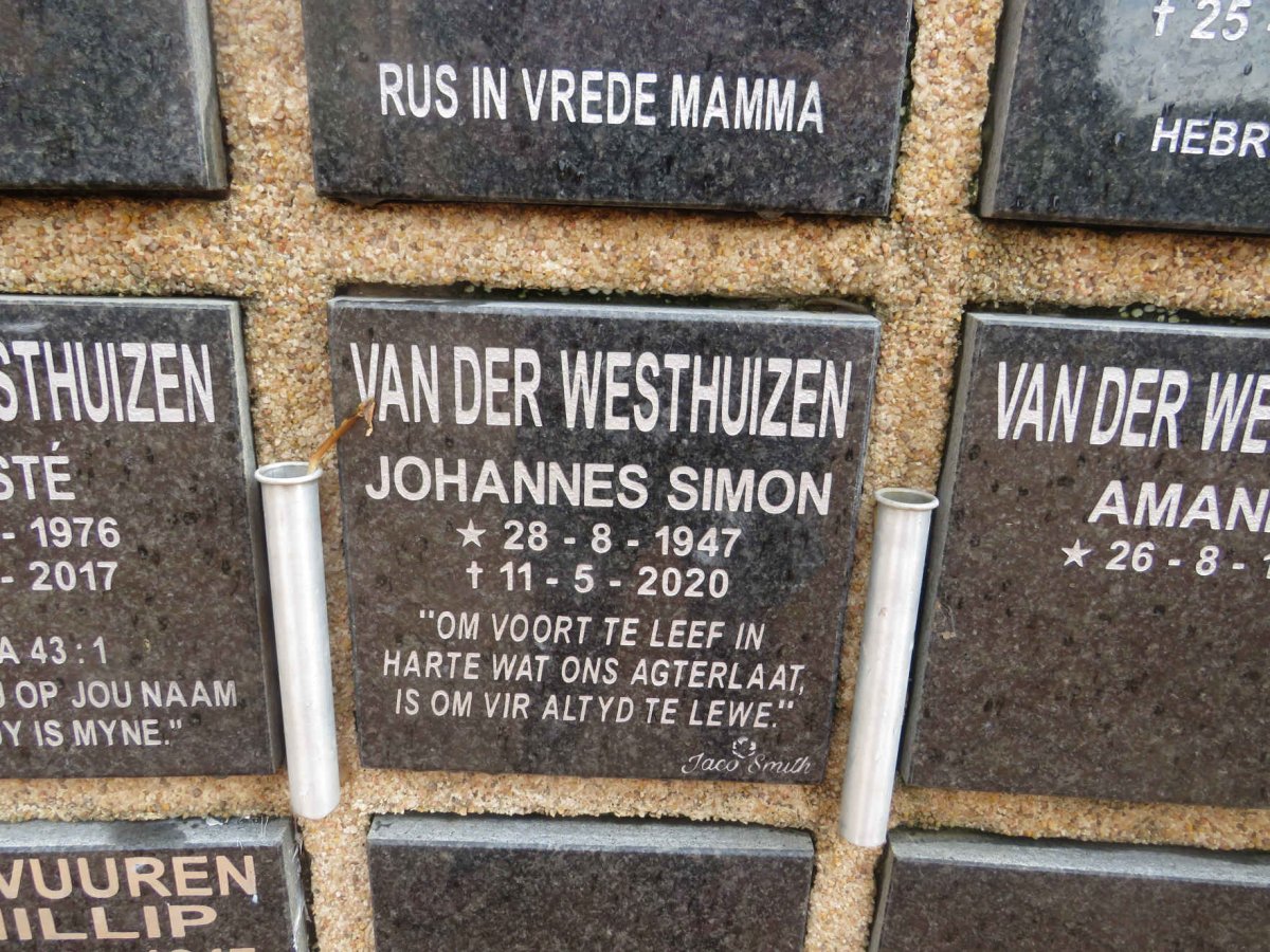 WESTHUIZEN Johannes Simon, van der 1947-2020