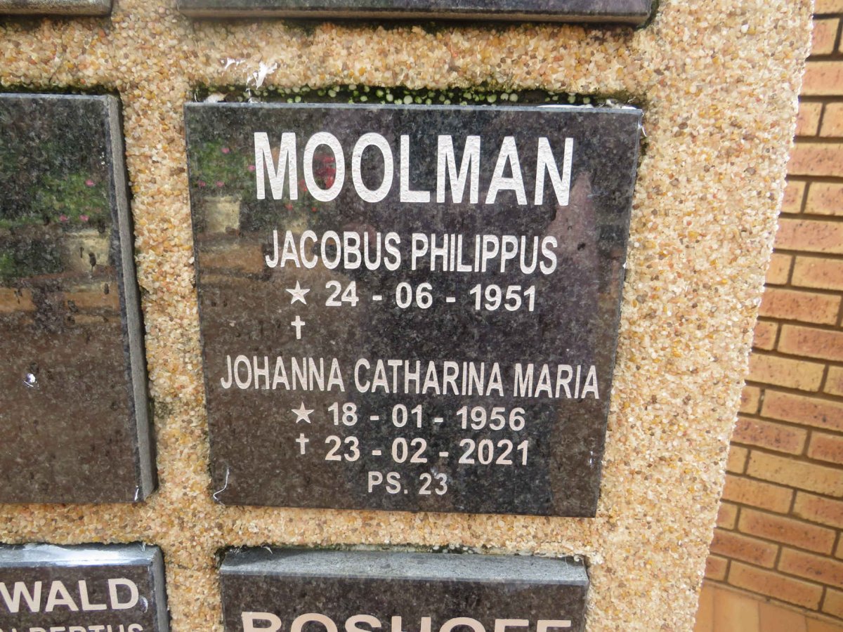 MOOLMAN Jacobus Philippus 1951- &amp; Johanna Catharina Maria 1956-2021
