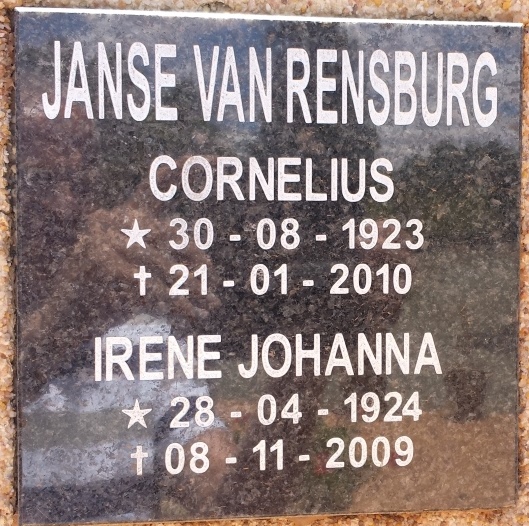RENSBURG Cornelius, Janse van 1923-2010 &amp; Irene Johanna 1924-2009