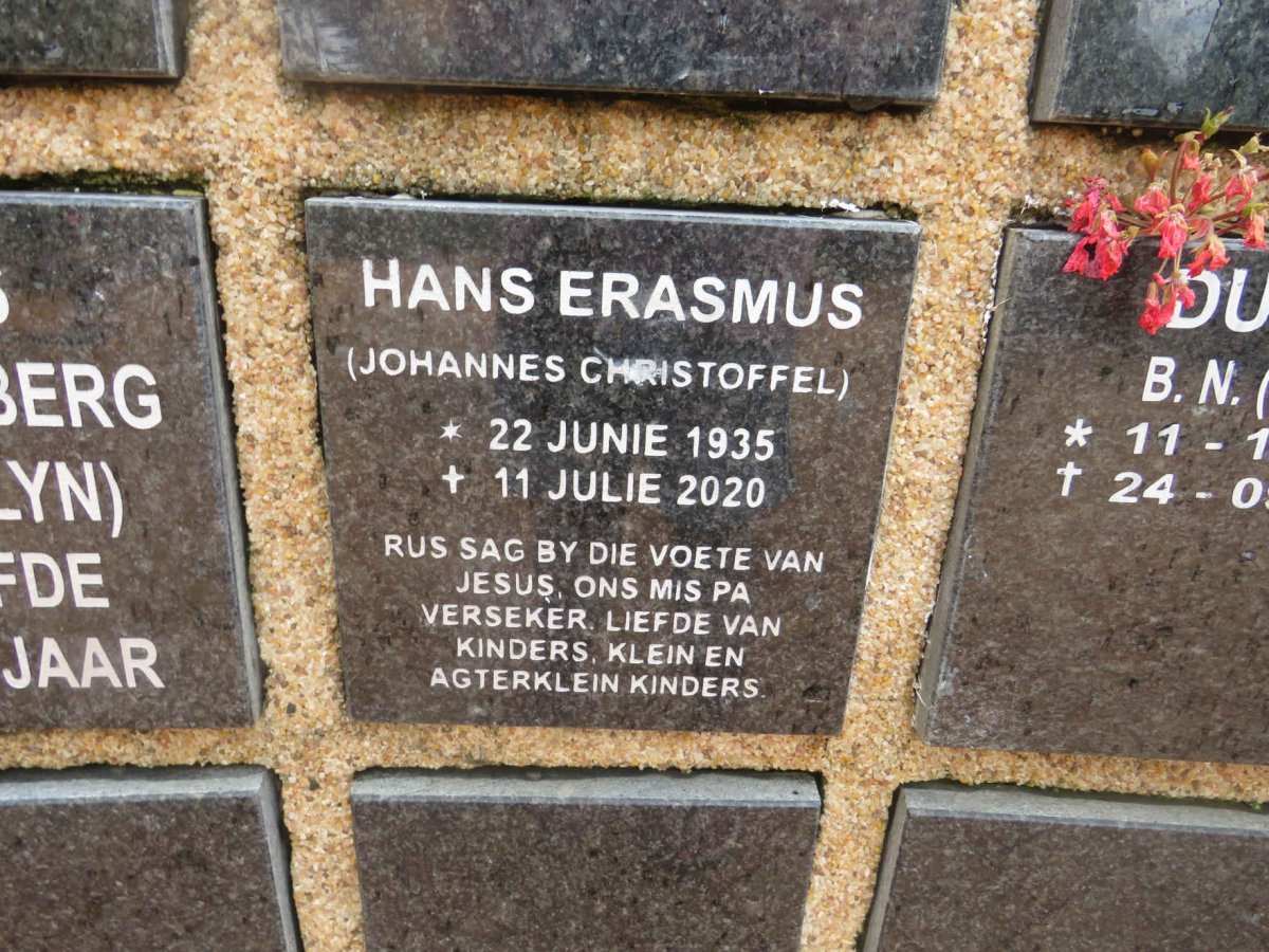ERASMUS Johannes Christoffel 1935-2020