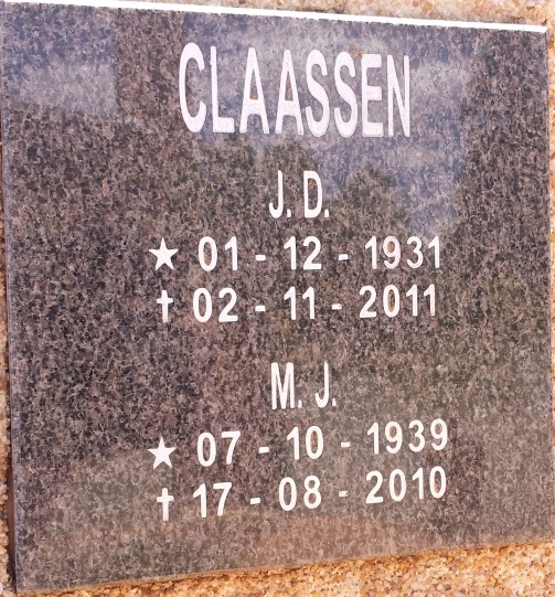 CLAASSEN J.D. 1931-2011 &amp; M.J. 1939-2010