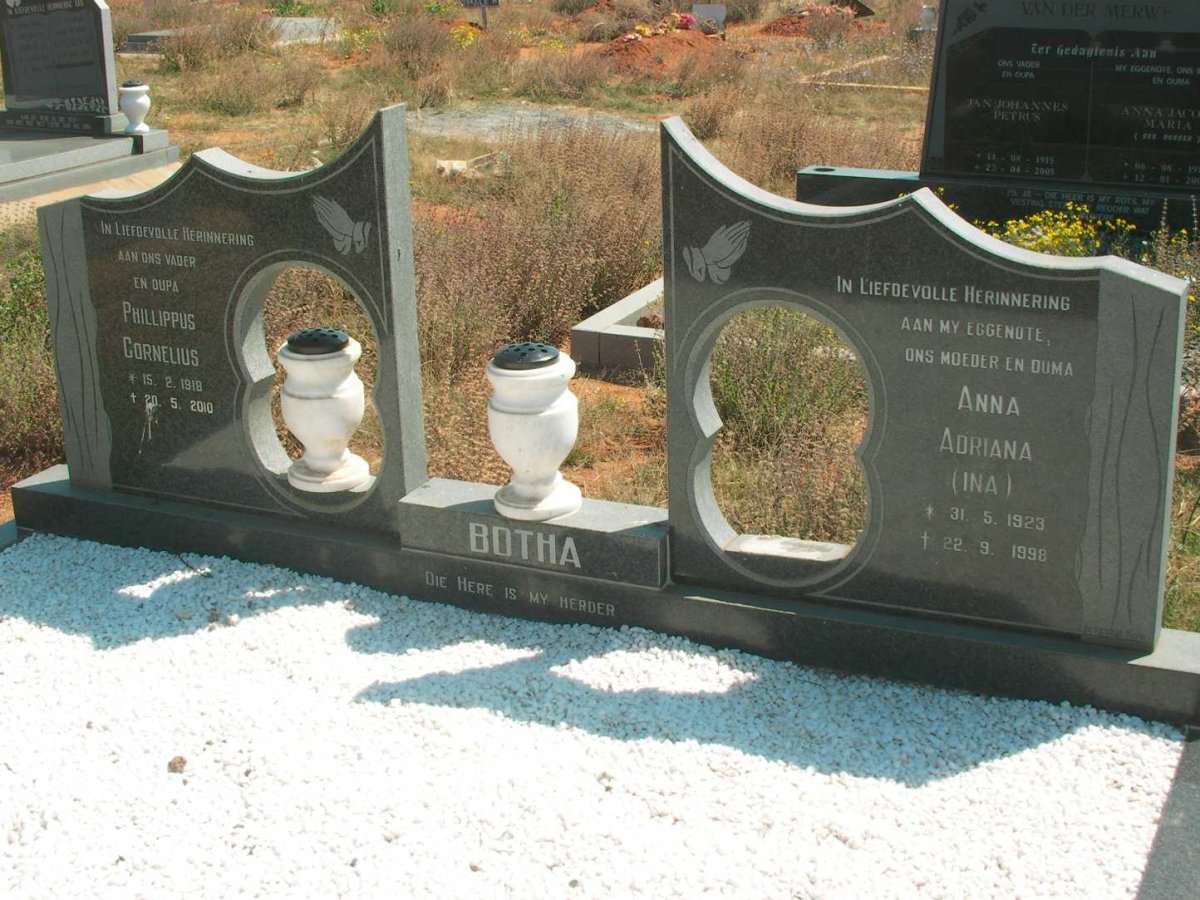 BOTHA Phillippus Cornelius 1918-2010 &amp; Anna Adriana 1923-1998