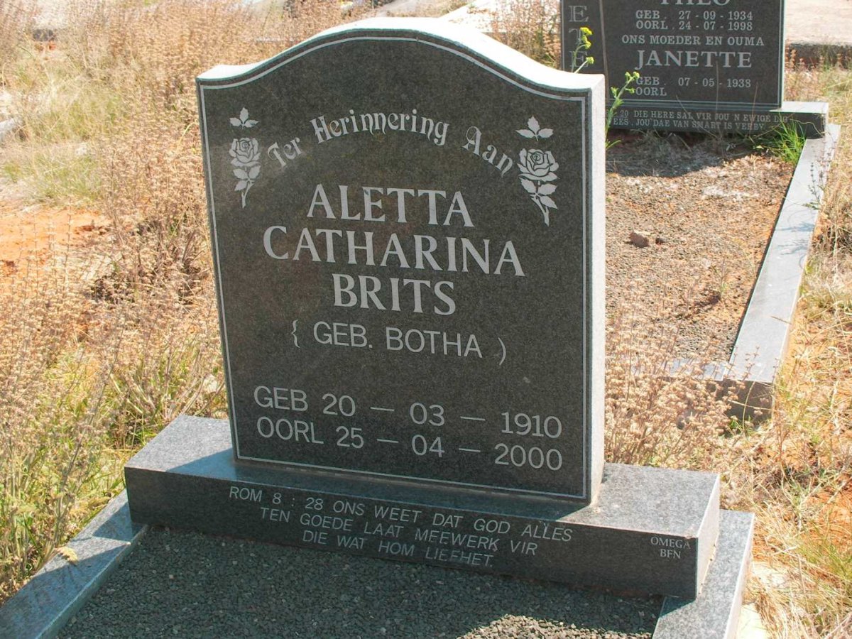 BRITS Aletta Catharina nee BOTHA 1910-2000