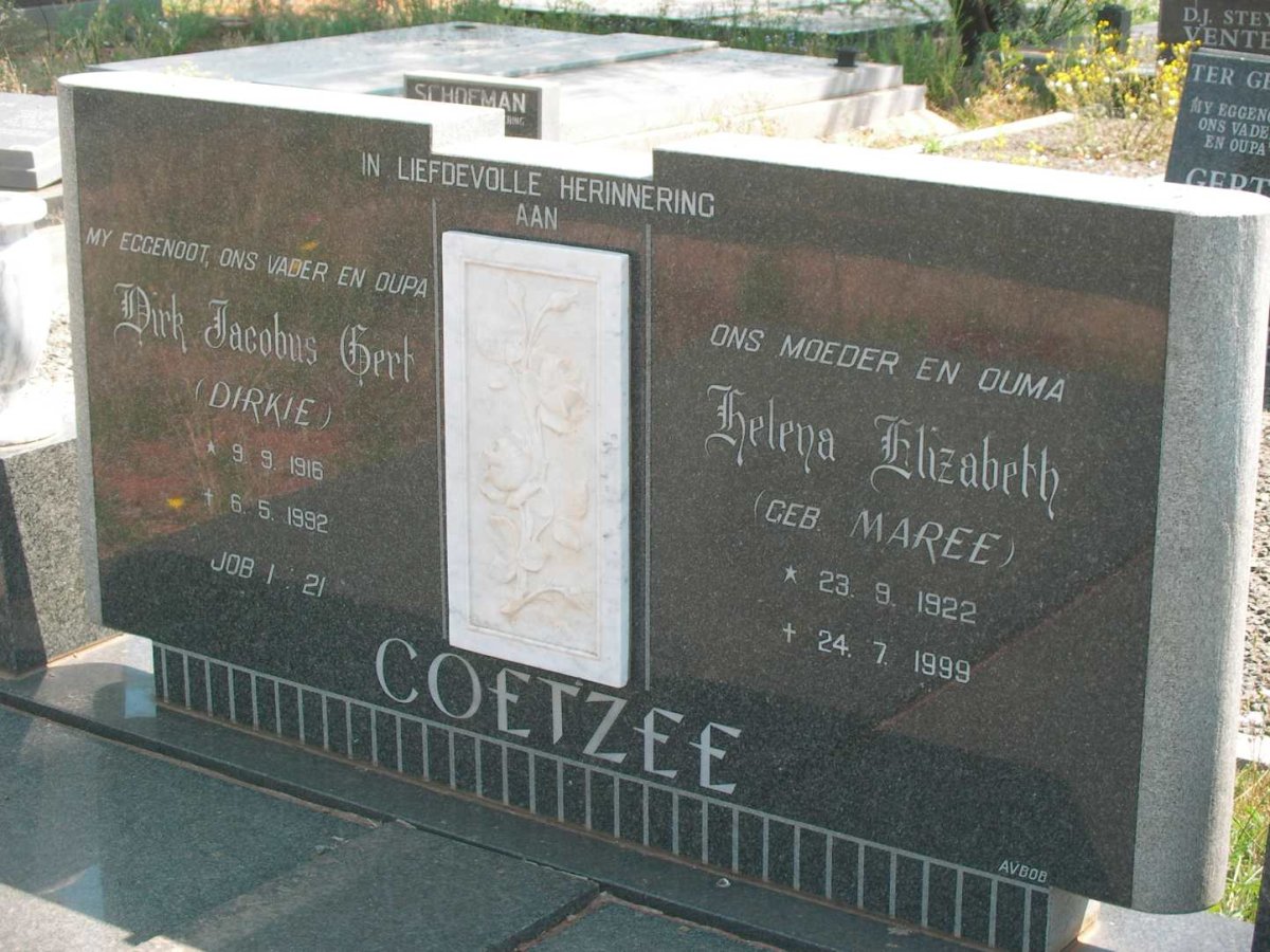 COETZEE Dirk Jacobus Gert 1916-1992 &amp; Helena Elizabeth MAREE 1922-1999