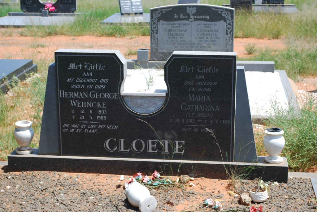 CLOETE Herman George Wehncke 1903-1985 &amp; Maria Catharina ROUX 1912-1988